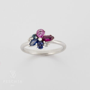 Saphir, Rubin, Brillanten Ring